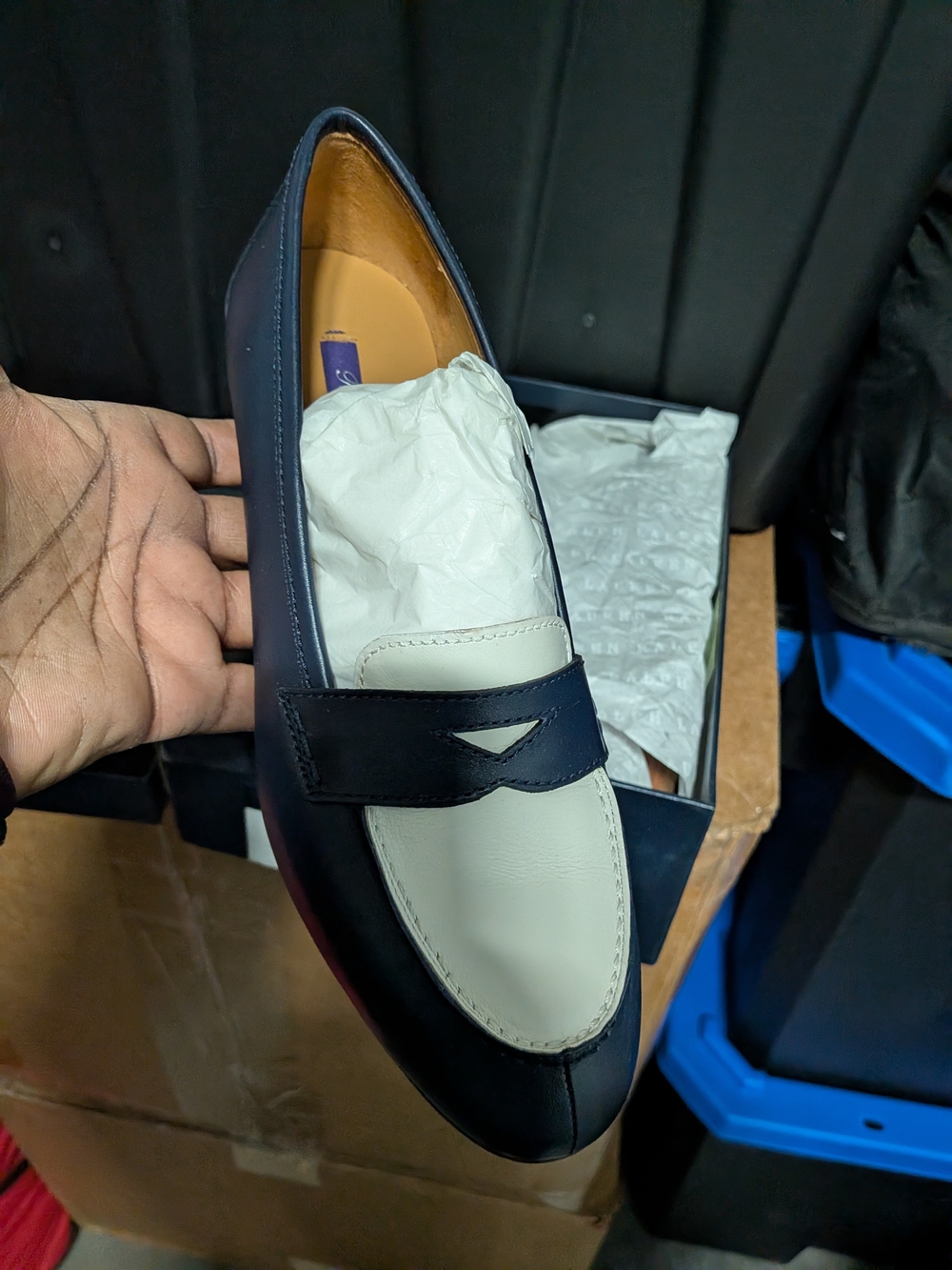 Ralph Lauren Two-Tone Navy and Cream Penny Loafer - Men - Picture 5 of 5